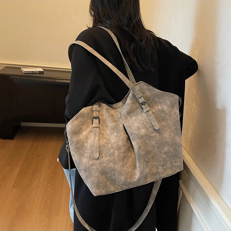 Women Large Shoulder Bags PU Leather Fashion Winter Simple Short Handle Luggage Crossbody Bag Designer Original Brand HandBags
